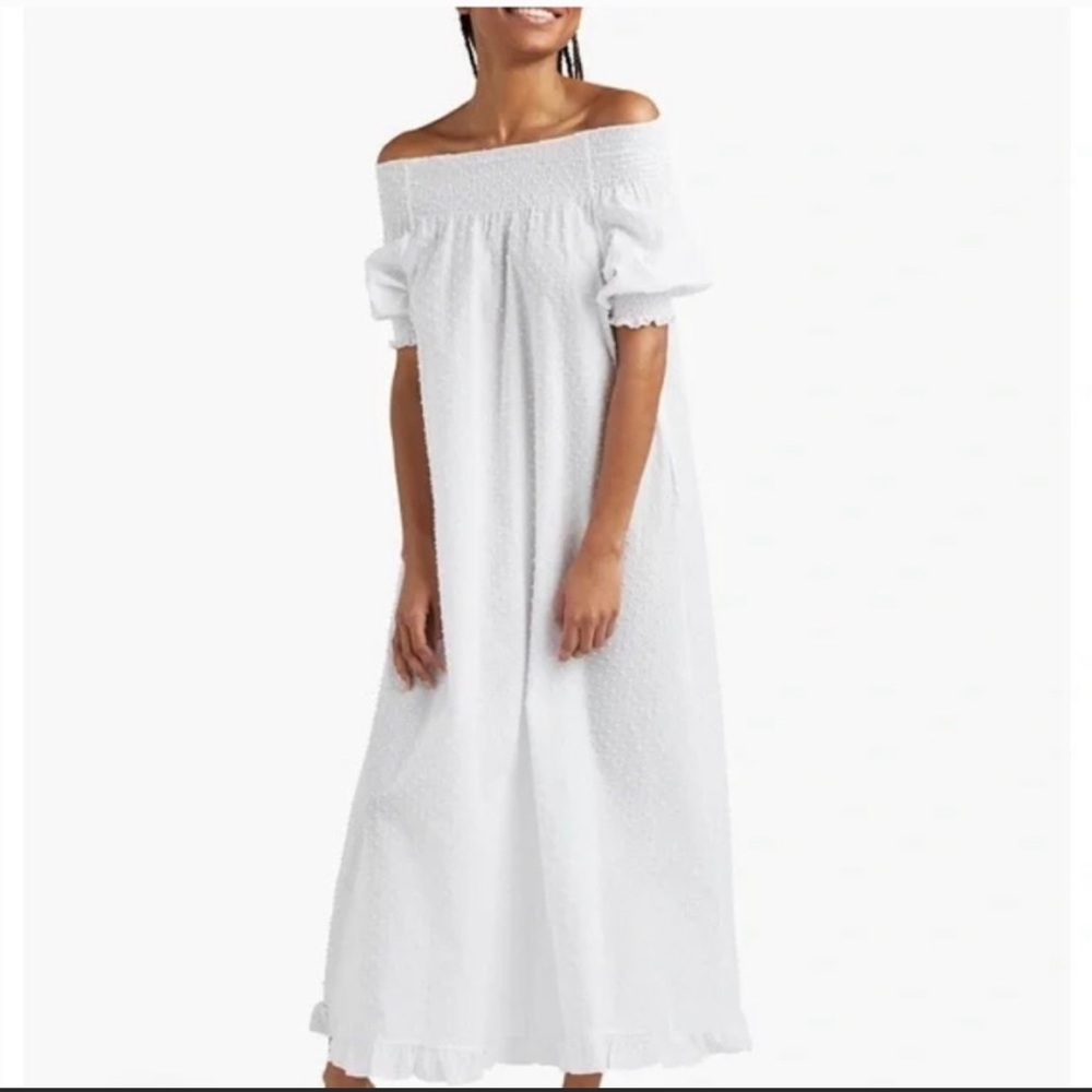 NWOT Hill House The Caroline Nap Dress White Swiss Dot Puff Short Sleeve Midi - Picture 4 of 16